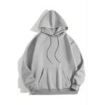 Kadın 3 İplik Pamuklu Kapüşonlu Kanguru Cepli Düz Hoodie Sweatshirt