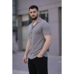 Erkek Waffle Kumaş Kısa Kollu Düğmeli Açık Yaka Regular Fit Gömlek - Görsel 2