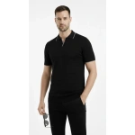 Erkek Kısa Kol Triko Polo Yaka Düğmesiz T-Shirt 3'lü Set Lacivert-Beyaz - Görsel 6