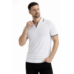Erkek Kısa Kol Triko Polo Yaka Düğmesiz T-Shirt 3'lü Set Lacivert-Beyaz - Görsel 3