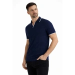 Erkek Kısa kol Fitilli Triko Polo Yaka Düğmesiz T-shirt 2'li Set Lacivert - Görsel 2
