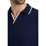 Erkek Kısa kol Fitilli Triko Polo Yaka Düğmesiz T-shirt 2'li Set Lacivert - Görsel 6