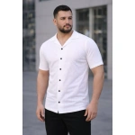 Erkek Waffle Kumaş Açık Yakalı Düğmeli Regular Fit Gömlek 2’li Set Siyah - Görsel 3