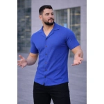 Erkek Waffle Kumaş Açık Yakalı Düğmeli Regular Fit Gömlek 2’li Set Siyah - Görsel 2