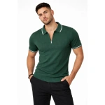 Erkek Triko Tişört Fermuarlı Polo Yaka Yazlık Kısa Kol T-Shirt 2’li Set Haki - Görsel 8