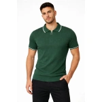 Erkek Triko Tişört Fermuarlı Polo Yaka Kısa Kol T-Shirt 3’lü Set Siyah-Kahve - Görsel 5