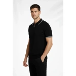 Erkek Triko Tişört Fermuarlı Polo Yaka Kısa Kol T-Shirt 3’lü Set Siyah-Kahve - Görsel 7