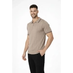 Erkek Triko Tişört Fermuarlı Polo Yaka Kısa Kol T-Shirt 3’lü Set Siyah-Kahve - Görsel 2