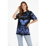 Kadın Asit Yıkamalı Oversize Tişört Bisiklet Yaka Kısa Kol T-shirt - Görsel 5