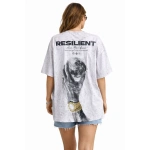Kadın Asit Yıkamalı Oversize Tişört Bisiklet Yaka Kısa Kol T-shirt - Görsel 2
