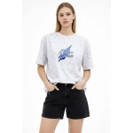 Kadın Asit Yıkamalı Oversize Tişört Bisiklet Yaka Kısa Kol T-shirt
