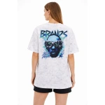 Kadın Asit Yıkamalı Oversize Tişört Bisiklet Yaka Kısa Kol T-shirt - Görsel 2