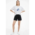 Kadın Asit Yıkamalı Oversize Tişört Bisiklet Yaka Kısa Kol T-shirt - Görsel 3