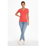 Kadın Body T-shirt V Yaka Slim Fit Likralı Kısa kol Tişört - Görsel 2
