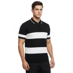 Erkek T-shirt Çizgili Triko Kumaş Polo Yaka Yarım Fermuarlı Kısa Kol Tişört - Görsel 2