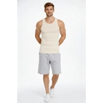 Erkek Spor Slimfit Fitilli Kaşkorse Arka Basklı Atlet 2'li Set Siyah - Görsel 4