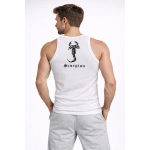Erkek Spor Slimfit Fitilli Kaşkorse Arka Basklı Atlet 2'li Set Kahverengi - Görsel 3