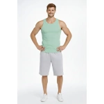 Erkek Spor Slimfit Fitilli Kaşkorse Arka Basklı Atlet 2'li Set Siyah - Görsel 5