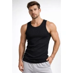 Erkek Spor Slimfit Fitilli Kaşkorse Arka Basklı Atlet 2'li Set Siyah - Görsel 7