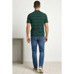 Erkek T-shirt Çizgili Triko Dokuma Kumaş Polo Yaka Fermuarlı Tişört - Görsel 3