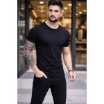 Erkek Bisiklet Yaka Tişört Kısa Kol Slim Fit Body 3'lü Set Siyah-Açık Mavi - Görsel 2