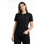 Kadın Waffle Dokulu Likralı Henley Yaka Düğmeli Regular Kısa Kol T-Shirt - Görsel 3