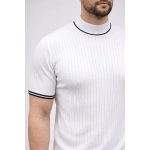 Erkek Fitilli Triko Dokuma Kısa Kol Tişört Yarım Boğaz Modern Yazlık T-Shirt - Görsel 5