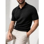 Erkek Yazlık Triko Dokuma Tişört Kısa Kol Polo Yaka T-Shirt - Görsel 5