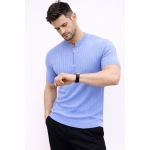 Erkek Kısa Kol Fitilli Triko T-Shirt Yazlık Hakim Yaka Tişört - Görsel 3
