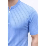 Erkek Kısa Kol Fitilli Triko T-Shirt Yazlık Hakim Yaka Tişört - Görsel 4