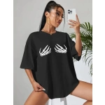 Kadın Baskılı T-Shirt Kısa Kol Bisiklet Yaka Ovarsize Rahat Kalıp Tişört - Görsel 3