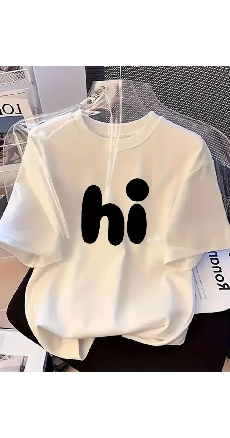Kadın Tişört Bisiklet yaka Baskılı Yazlık Kısa Kol Ovarsize T-shirt