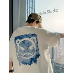Erkek Tişört Bisiklet Yaka Kore sevimli ayı baskı Kısa Kol T-Shirt - Görsel 5