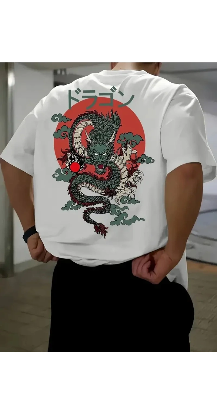 Erkek Tişört Penye Compack Ejder Baskılı Bisiklet Yaka T-shirt