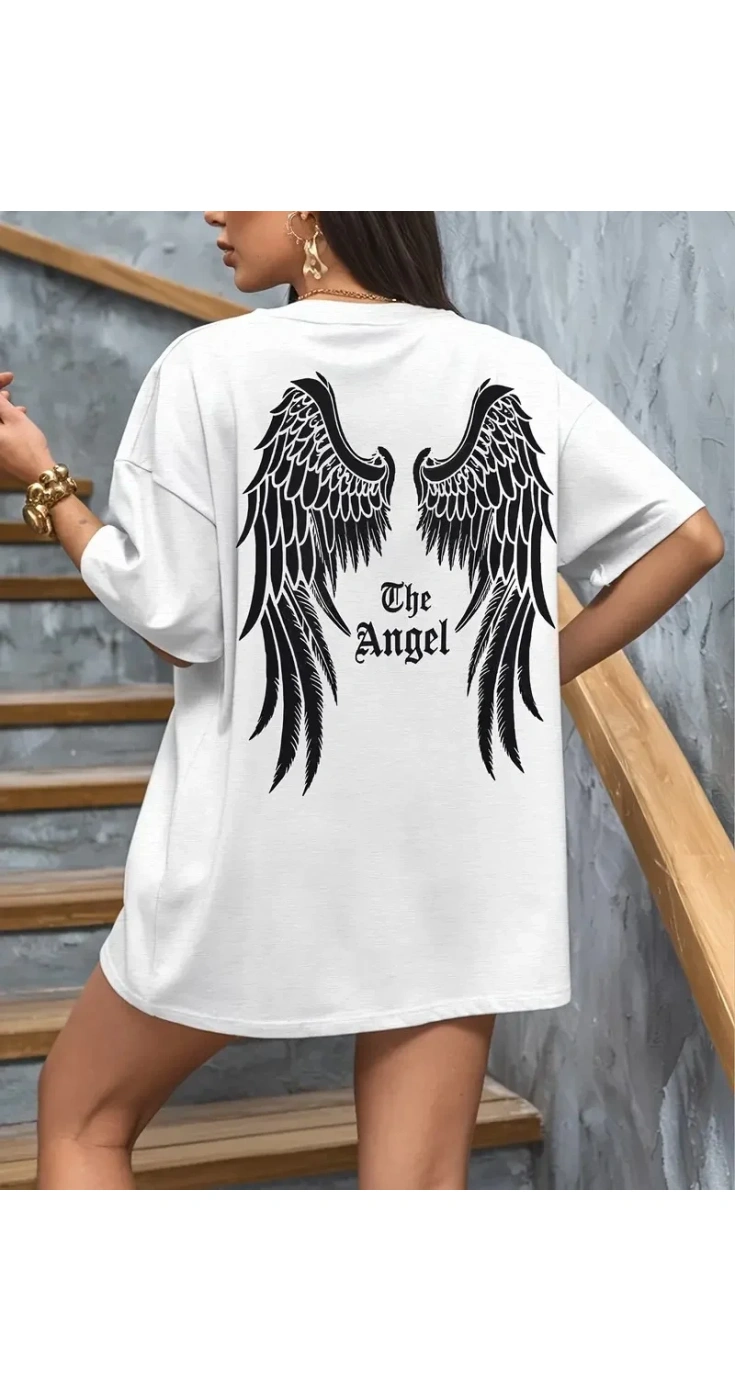 Kadın Ön ve Arka Baskılı T-Shirt Kısa Kol Bisiklet Yaka Regular Fit Tişört
