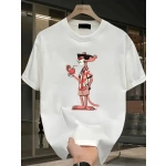 Erkek Bisiklet yaka t-shirt Pembe Panter Baskılı Kısa Kollu Tişört