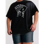 Erkek Kart Baskılı Tişört Kısa Kol Bisiklet Yaka Ovarsize T-Shirt - Görsel 3
