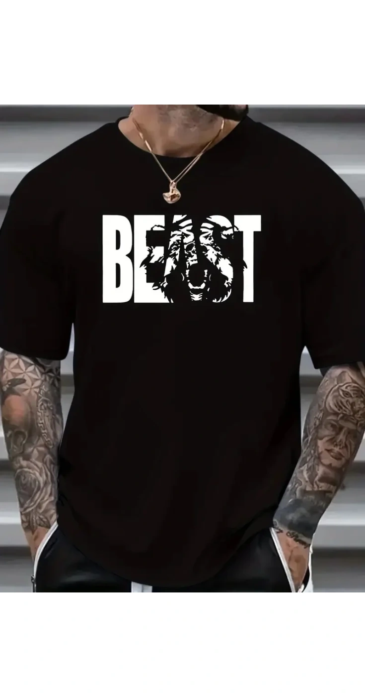 Erkek Baskılı Tişört Kısa Kol Bisiklet Yaka Ovarsize T-Shirt