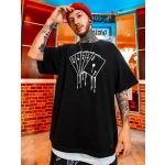 Erkek Kart Baskılı Tişört Kısa Kol Bisiklet Yaka Ovarsize T-Shirt - Görsel 5