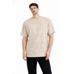 Erkek Asit Yıkama Bisiklet Yaka Kısa Kollu Oversize T-Shirt Tişört - Görsel 3
