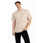Erkek Asit Yıkama Bisiklet Yaka Kısa Kollu Oversize T-Shirt Tişört - Görsel 4