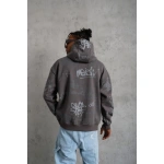 Erkek 3 İplik Pamuklu Kapüşonlu Kanguru Cepli Sweatshirt Hoodie - Görsel 3
