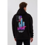 Erkek Baskılı Üç İplik Kapüşonlu Oversize Sweatshirt