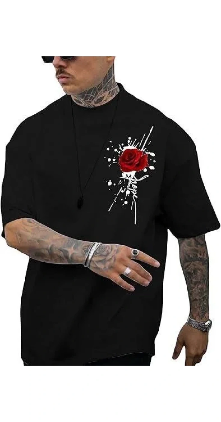 Erkek Baskılı T-Shirt Kısa Kol Bisiklet Yaka Regular Fit Rahat Kalıp Tişört