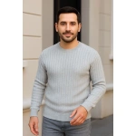 Erkek Bisiklet Yaka Triko Kazak Pamuklu Kalın Fitilli Dokuma Regular Fit
