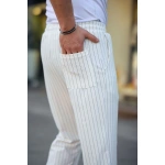 Erkek Cizgili Dokuma Krep Jogger Buggy Pantalon Rahat kalıp