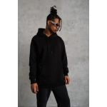 Erkek 3 İplik Pamuklu Kapüşonlu Kanguru Cepli Sweatshirt Hoodie - Görsel 4