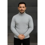 Erkek Fitilli Kazak Tam Boğazlı Balıkçı Yaka Triko 2'li Set Gri - Görsel 7
