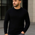 Erkek Fitilli Triko Bisiklet Yaka Kalın Kazak 3'lü Set Beyaz-Bordo - Görsel 5