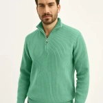 Erkek Fitilli Triko Kazak 3’lü Set Mint Yeşili Siyah Bej Kalın Dokuma Pamuklu Regular Fit - Görsel 8